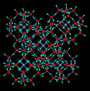 The FAU zeolite structure with transition metal oxide cluster species occluded in the sodalite cages.